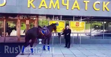 На Камчатке депутат прискакал на работу на коне, протестуя против высоких цен на бензин (ФОТО, ВИДЕО)